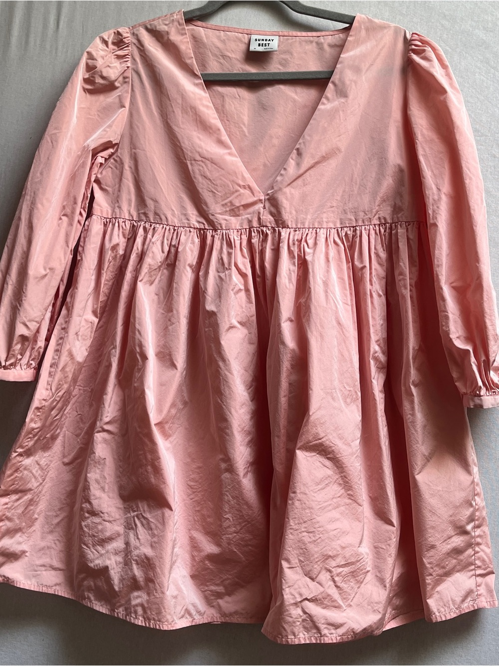 Sunday Best Peach V-Neck Long Sleeve Babydoll Mini Dress Size XS - Picture 2 of 10